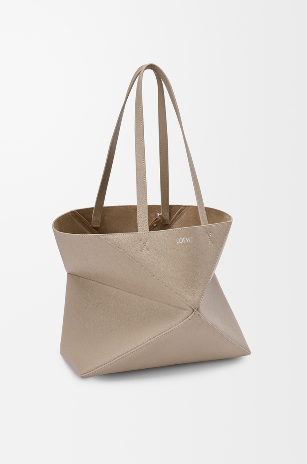 Loewe Средняя сумка-тоут Puzzle Fold из мягкой зернистой телячьей кожи, цвет глины