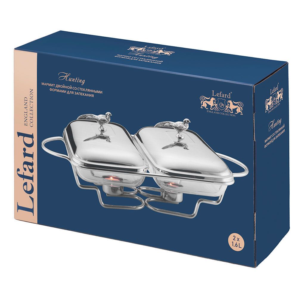 МАРМИТ ДВОЙНОЙ LEFARD СЕРИЯ "ОХОТА" СО СТЕКЛЯННЫМИ ФОРМАМИ ДЛЯ ЗАПЕКАНИЯ, 1,6Л/1,6Л