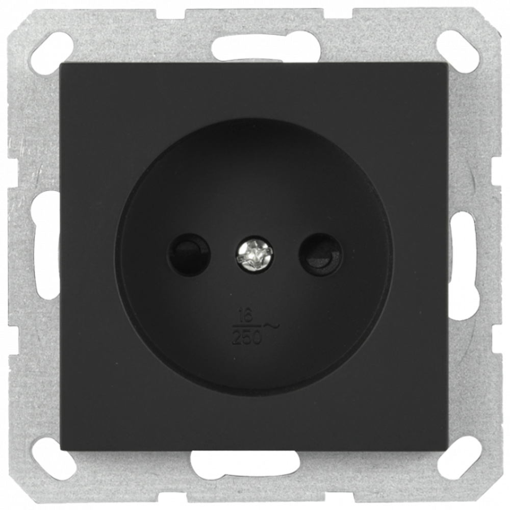 Розетка без заземления с защитными шторками 16A 250V~ 2P, цвет черный матовый (soft touch)