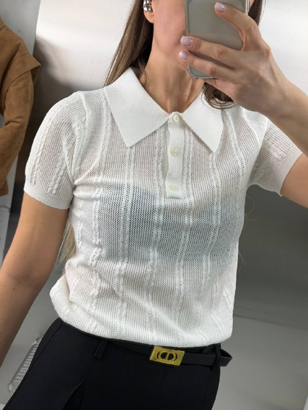 Футболка-поло женская арт. 0201 цвет "молочный"