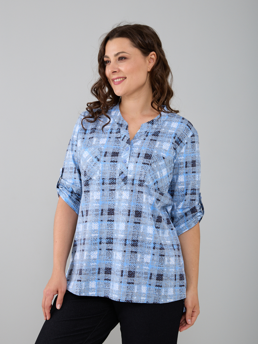 Блузка БЛ-131/сероголубая-клетка