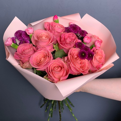 Букет "Мистик" (роза ,сантини ,диантус)