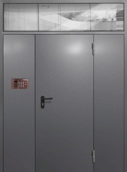 Входная техническая дверь с верхней остекленной и боковыми фрамугами - 942