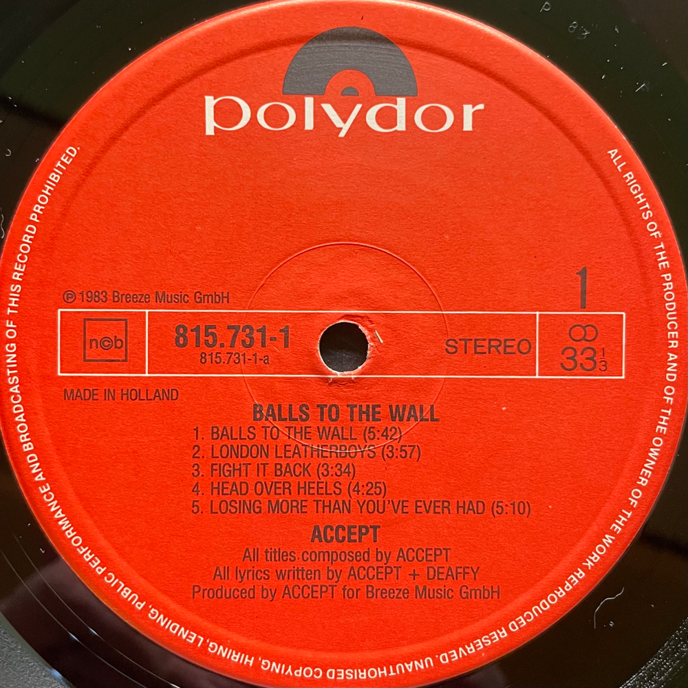 Accept ‎– Balls To The Wall (Голландия 1983г.)