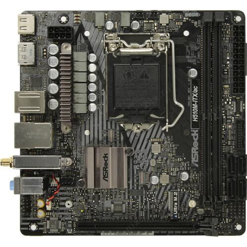 Мат. плата Lga1200 ASRock H510M-ITX/AC (RTL) &lt;H510&gt; PCI-E HDMI+DP GbLAN+WiFi+BT SATA Mini-ITX 2DDR4