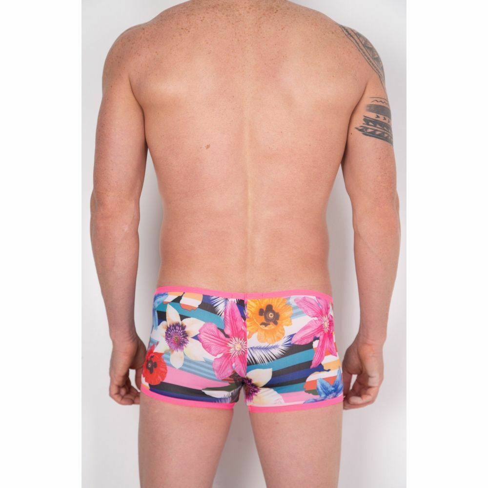 Мужские трусы хипсы с разноцветным принтом и розовой окантовкой Cosmos Colors FR30_PBW