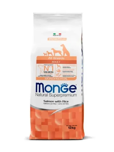 Сухой корм Monge Dog Speciality Line Monoprotein (Монж) для взрослых собак всех пород из лосося с рисом 12 кг