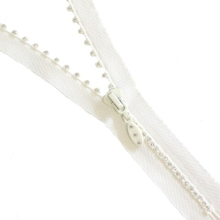 Молния Трактор  "GAMMA" со стразами, 30 см, разъёмная, №101 белый