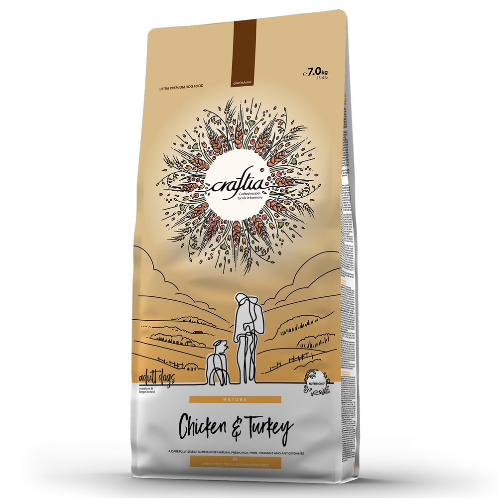 Сухой корм CRAFTIA NATURA для взрослых собак средних и крупных пород из курицы и индейки 10 кг