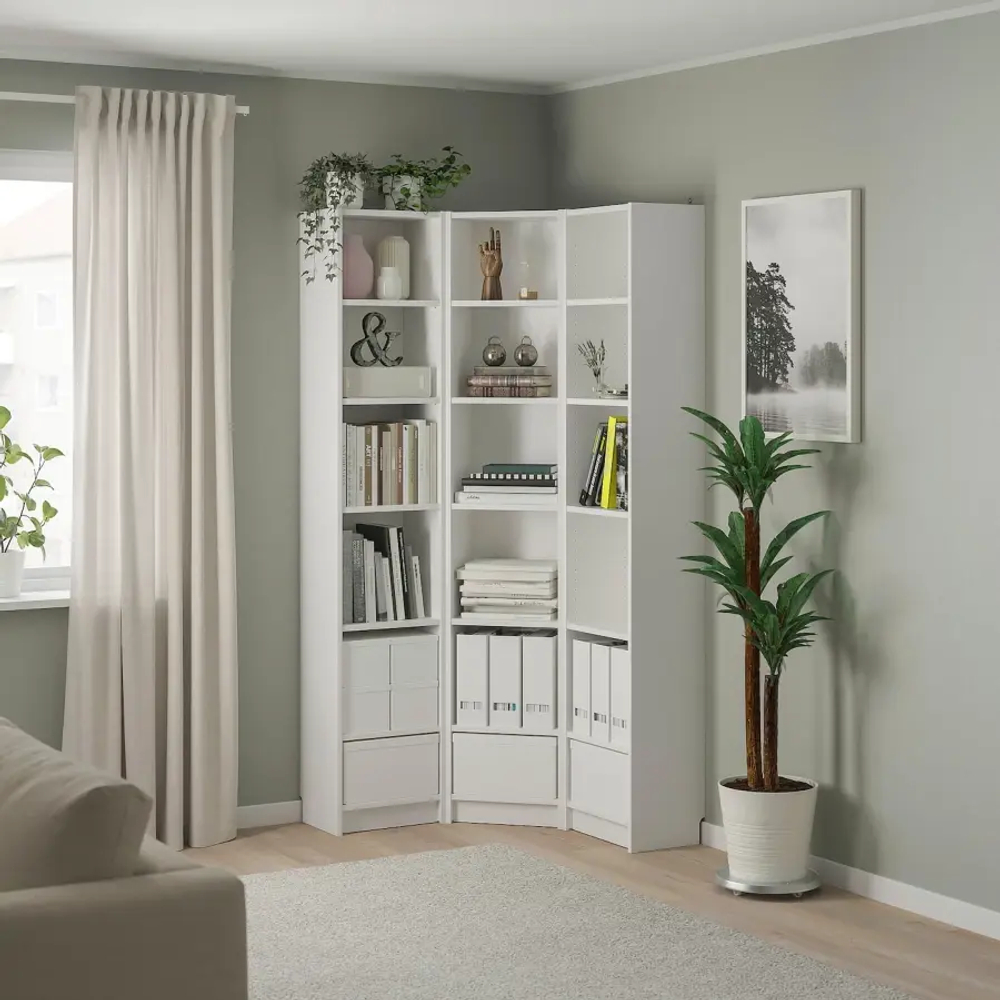 Угловой книжный шкаф - BILLY IKEA/БИЛЛИ ИКЕА, 28х95х202 см, белый