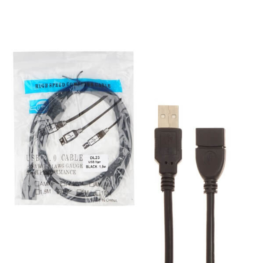 Кабель удлинитель DL23 USB2.0 M/F с фильтром 1,5м (black)