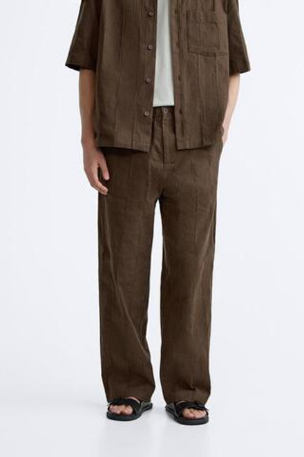 ZARA БРЮКИ ИЗ РЕЛЬЕФНОГО ЖАККАРДА, ШОКОЛАДНО-КОРИЧНЕВЫЙ