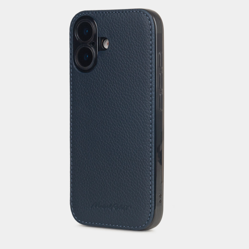 Чехол для iPhone 16 из кожи теленка, синего цвета