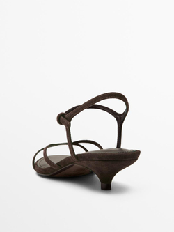 Massimo Dutti Кожаные босоножки на низком каблуке, коричневый