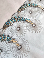 Вышивка на сетке бирюзовые пёрышки К600 левая