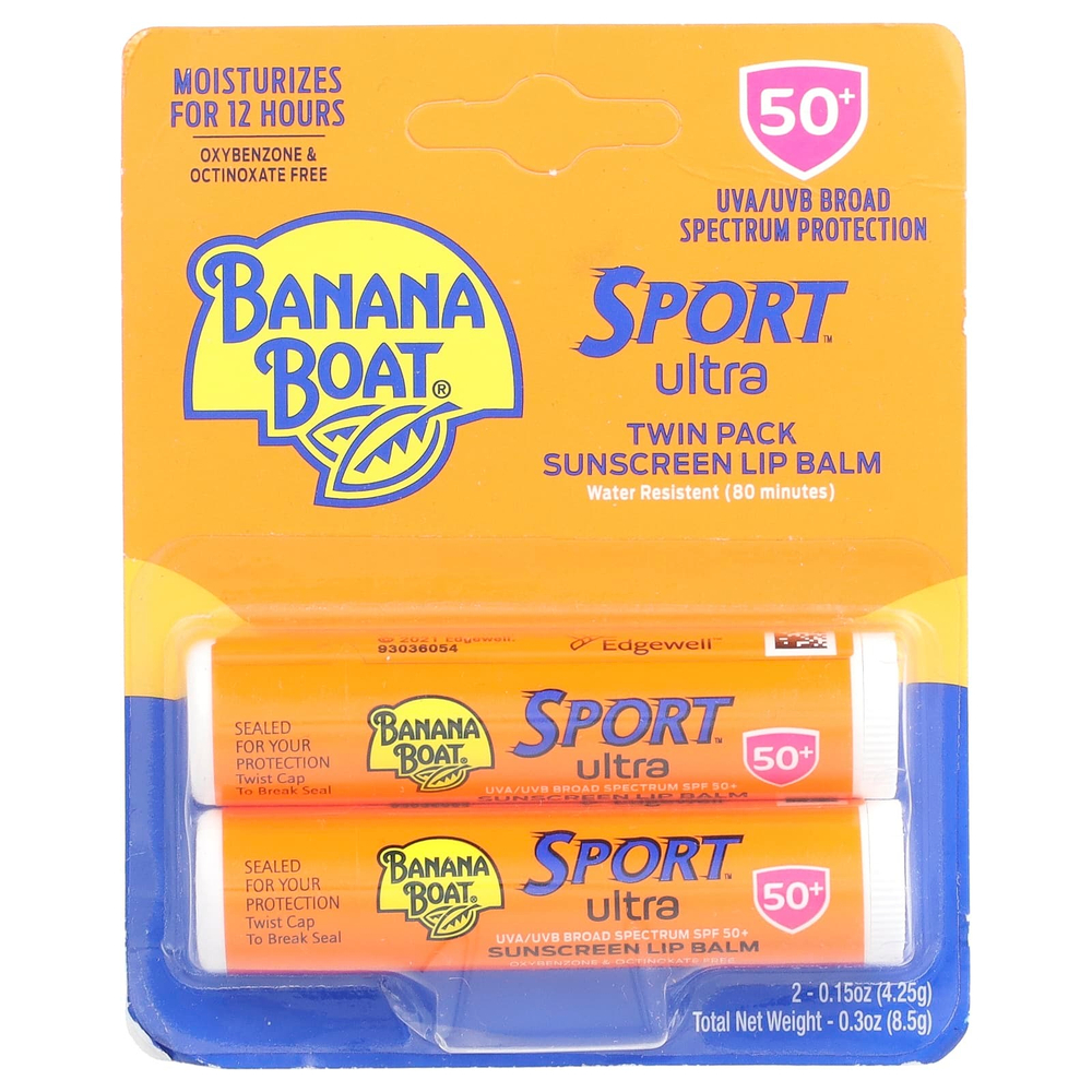 Banana Boat, Sport ™ Ultra, солнцезащитный бальзам для губ, SPF 50+, 2 пакетика по 4,25 г (0,15 унции)