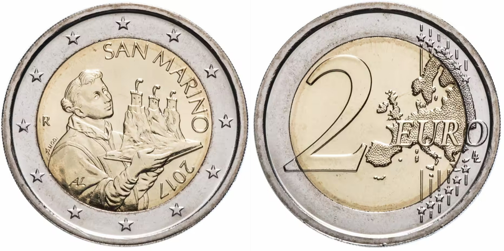Сан-Марино 2 евро, 2017 - 2025 Святой Марин UNC
