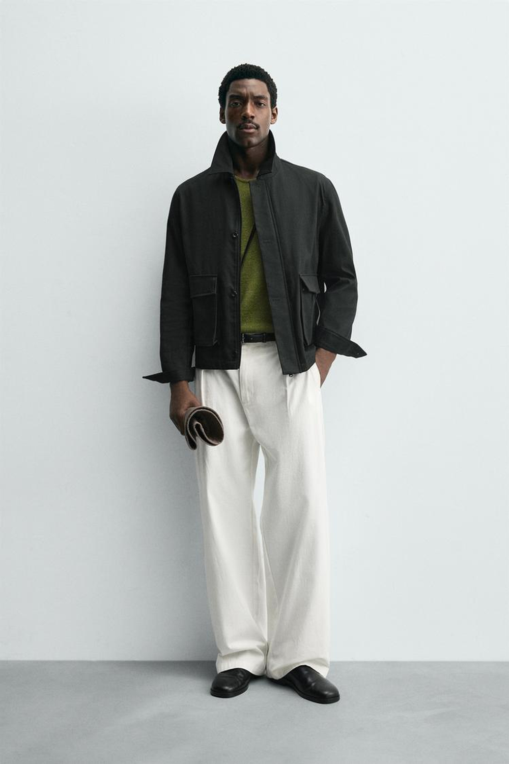 ZARA КУРТКА КЛАССИЧЕСКОГО КРОЯ С КАРМАНАМИ, ТЕМНО-ЗЕЛЕНЫЙ