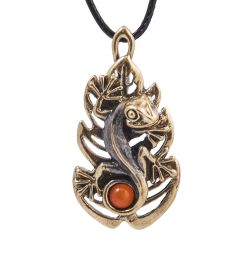 AM-4126 Подвеска «Ящерка на листике» (латунь, янтарь)