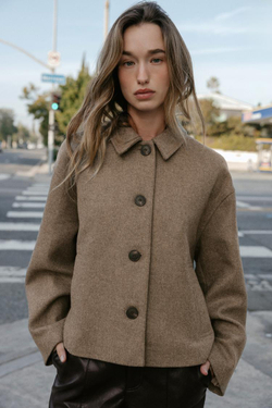 ZARA КОРОТКОЕ ПАЛЬТО ИЗ СМЕСОВОЙ ШЕРСТИ, ТЕМНЫЙ СЕРО-КОРИЧНЕВЫЙ