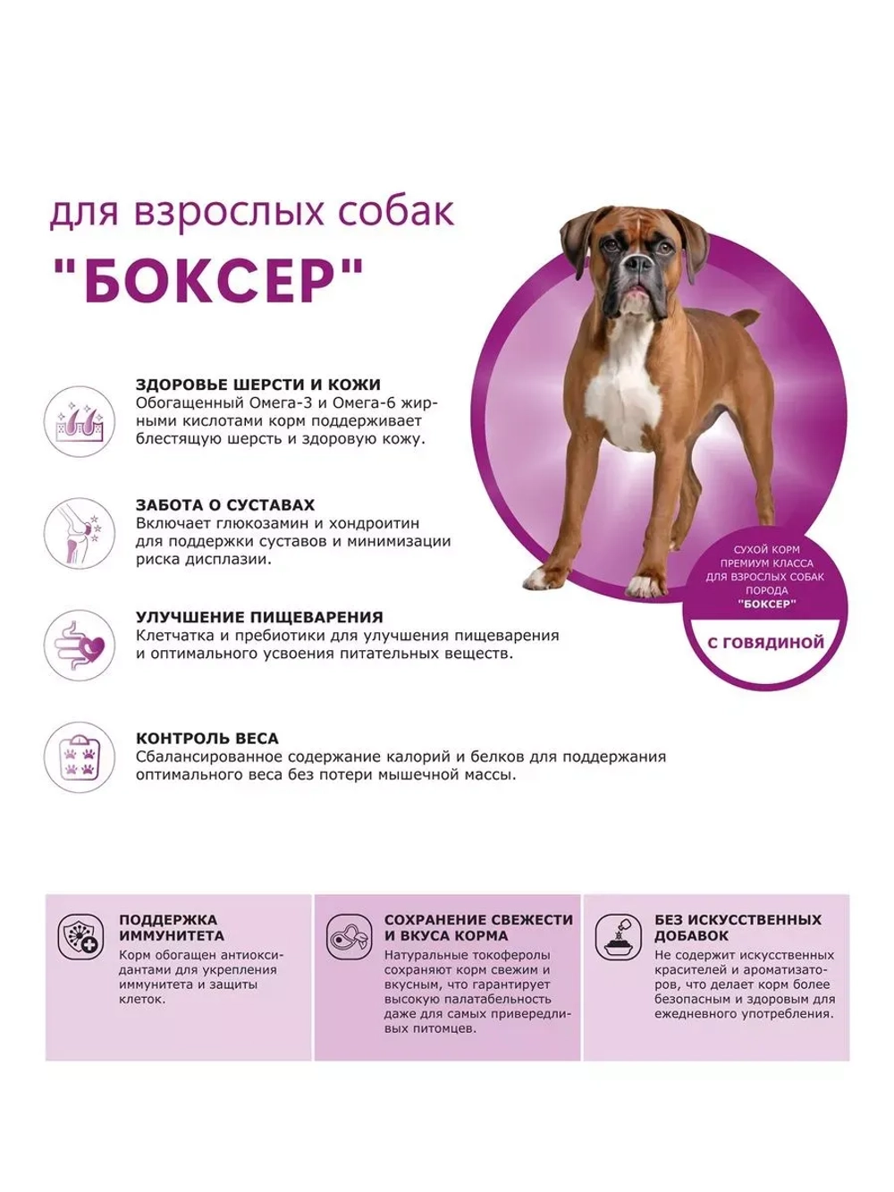 Сухой корм для собак породы Боксер, с говядиной, 2,5 кг