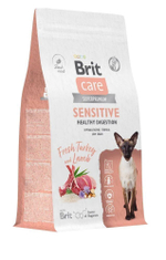 Корм для кошек сухой BRIT CARE "Cat Sensitive Healthy Digestion" для взрослых животных с чувствительным пищеварением, с индейкой и ягнёнком, 1,5 кг