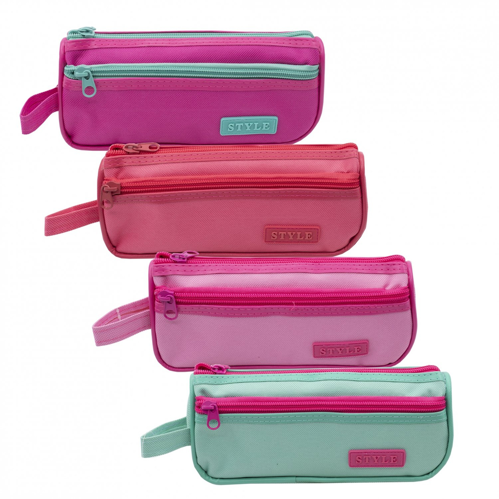 Пенал - косметичка Alingar, ткань, молния, боковой карман, петля, 90 х 200 мм, "Style", микс (бирюзовый, красный, розовый)