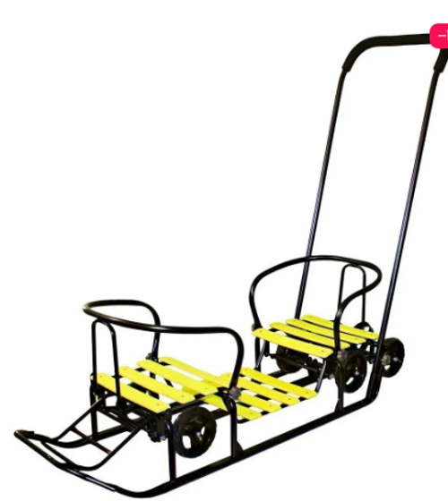 Санки для двойни с колесами Погодки Универсал 1 черный/лимон