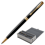 Ручка шариковая PARKER "Sonnet Core Lacquer Black GT Slim", тонкая, корпус черный глянцевый лак, позолоченные детали, черная, 1931498