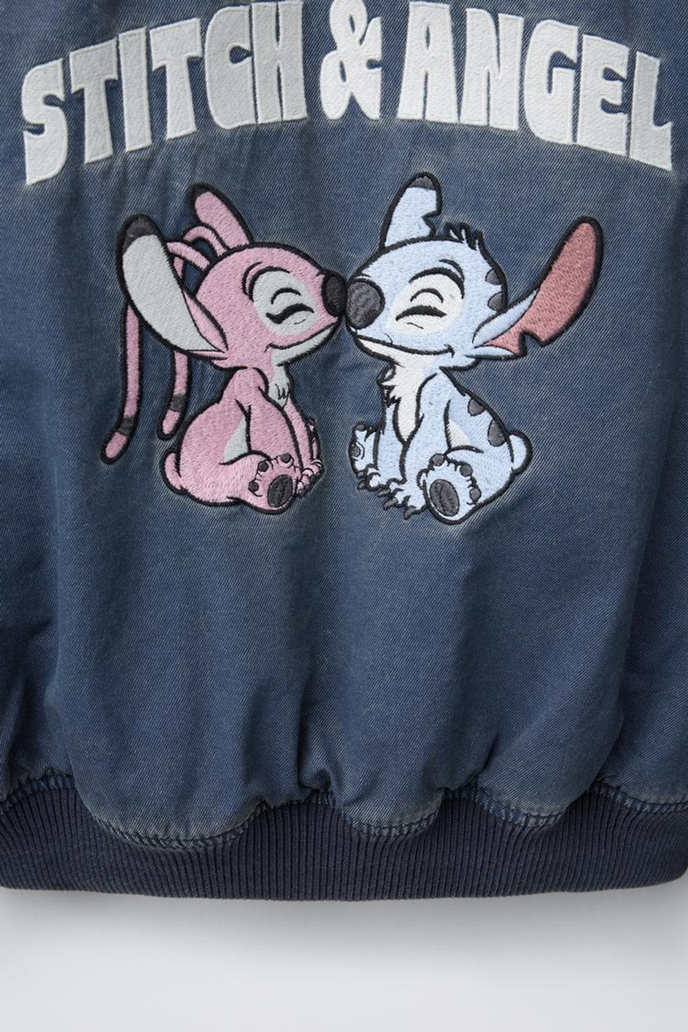 ZARA БОМБЕР C ЭФФЕКТОМ ПОТЕРТОСТИ И ПРИНТОМ STITCH & ANGEL © DISNEY, СИНИЙ
