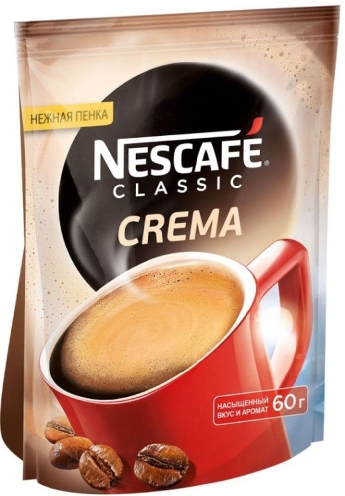 Кофе растворимый Nescafe Classic Crema с пенкой, пакет 60 г