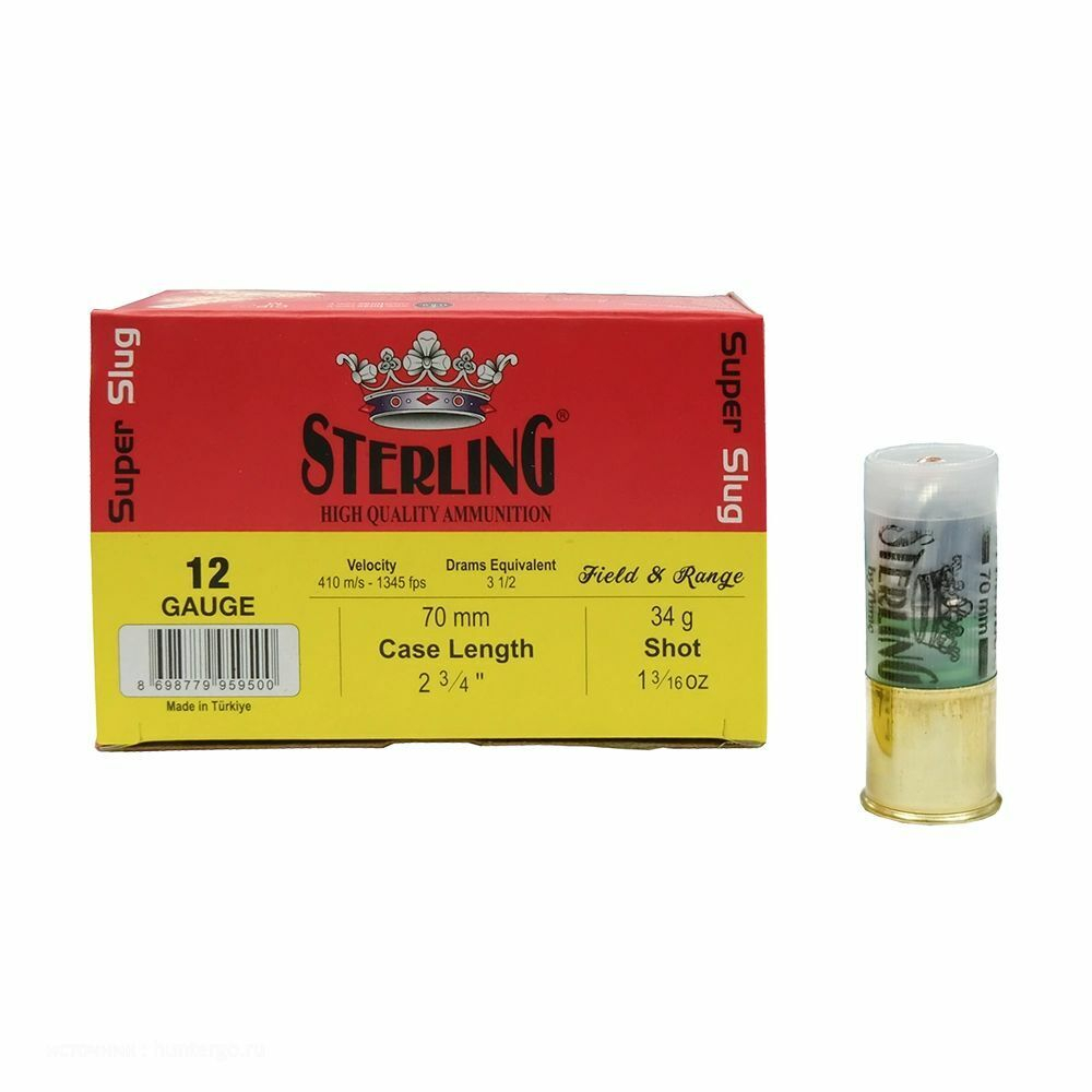 Патрон 12/70 STERLING 34гр. с пулей Super SLUG, коробка 10 шт.