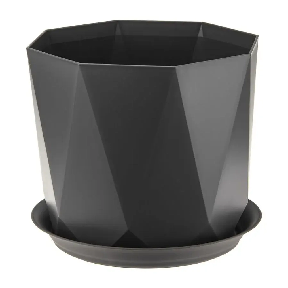 Кашпо ПРИЗМА D220мм 4,7л с поддоном графитовый (комплект 8 шт)