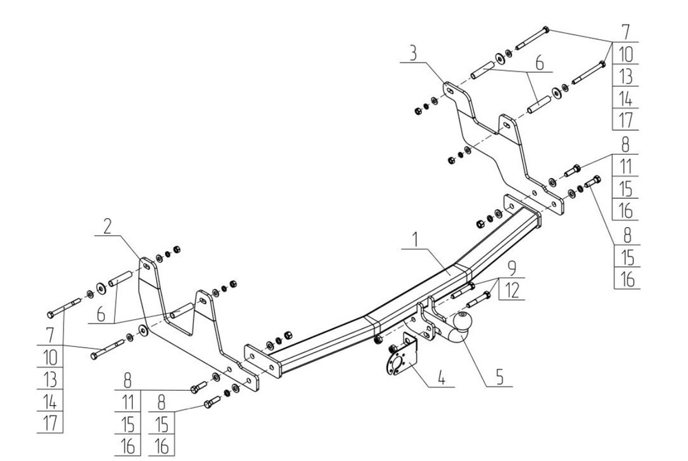 Фаркоп для Renault Dokker 2017-2019 Тип шара: A. Нагрузки: 1200/75 кг, RN 17