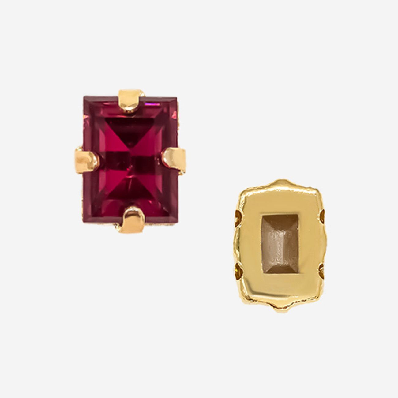 Кристалл Прямоугольник (Step Cut Fancy Stone) в цапах, оттенок "Фуксия"/"Fuchsia", 9*7мм, позолота