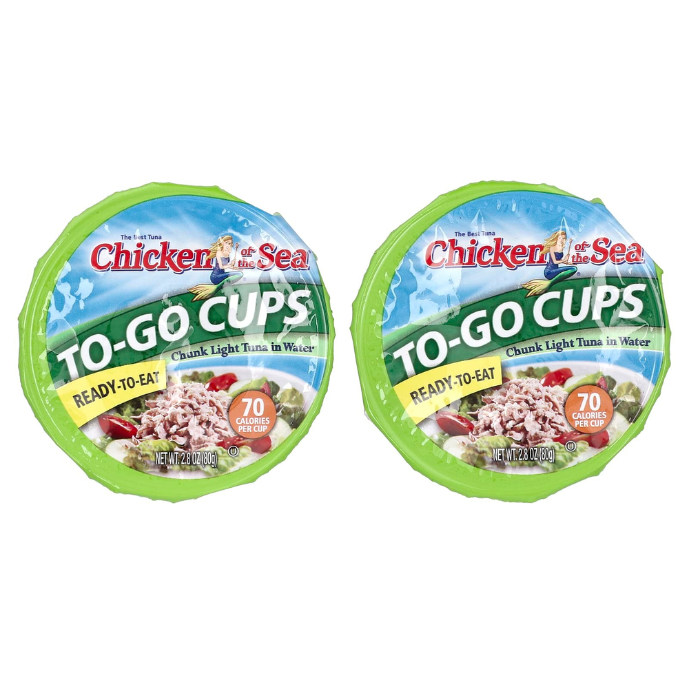 Chicken of the Sea, To-Go-Cups, кусочки легкого тунца в воде, 2 стакана по 2,8 унции