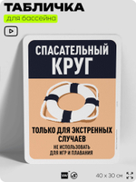 Табличка для бассейна "Спасательный круг только для экстренных случаев", на пляж, для общественной и частной зоны отдыха, информационная, 40х30 см, Silver Plane x Айдентика Технолоджи