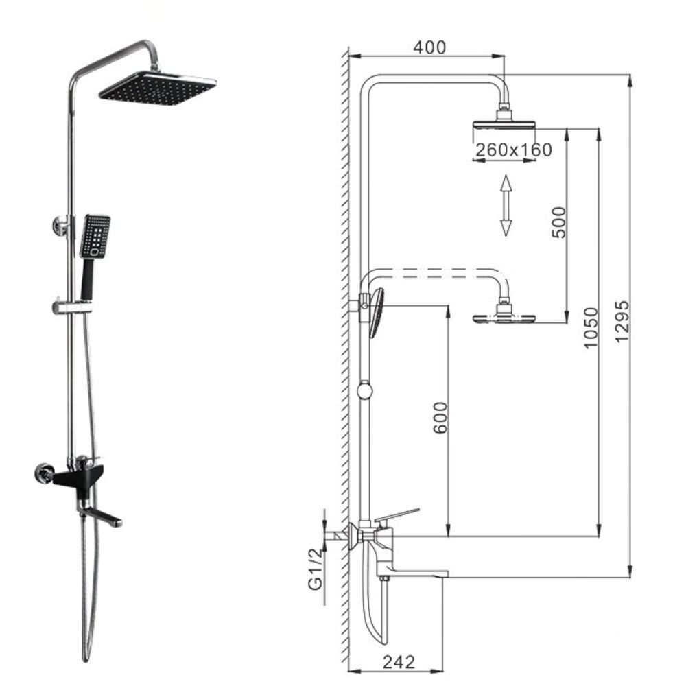 Душевая система для ванны, Frap, с картриджем, чер, F2457