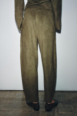 ZARA БРЮКИ BALLOON С ЭФФЕКТОМ ЗАМШИ, ХАКИ