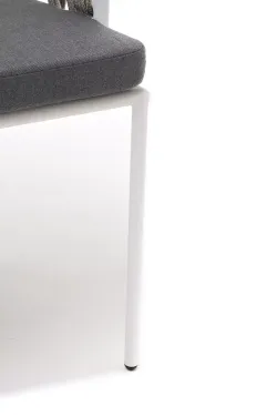 "Диего" стул плетеный из роупа, каркас из стали белый муар, роуп серый меланж круглый, ткань серая 017