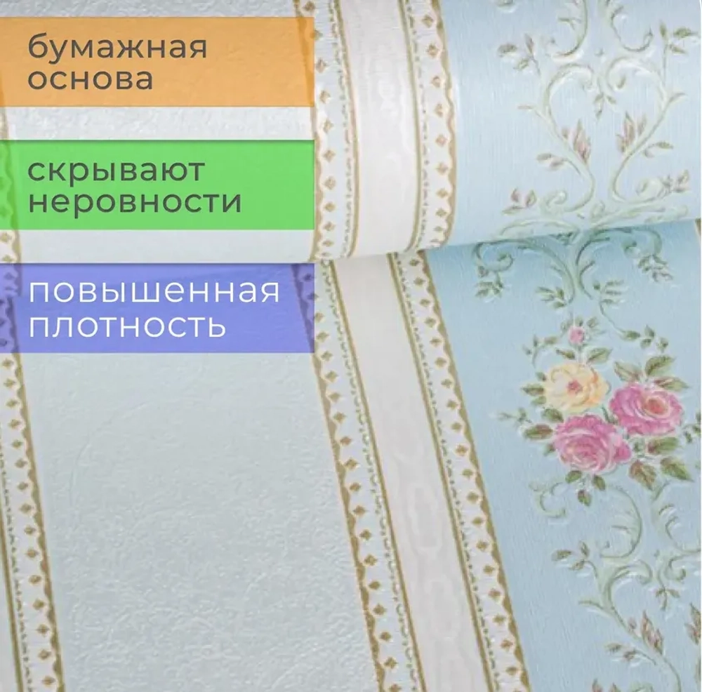 Обои бумажные Д877-01 Ситчик, полоска, флористика 0,53х10,05 м