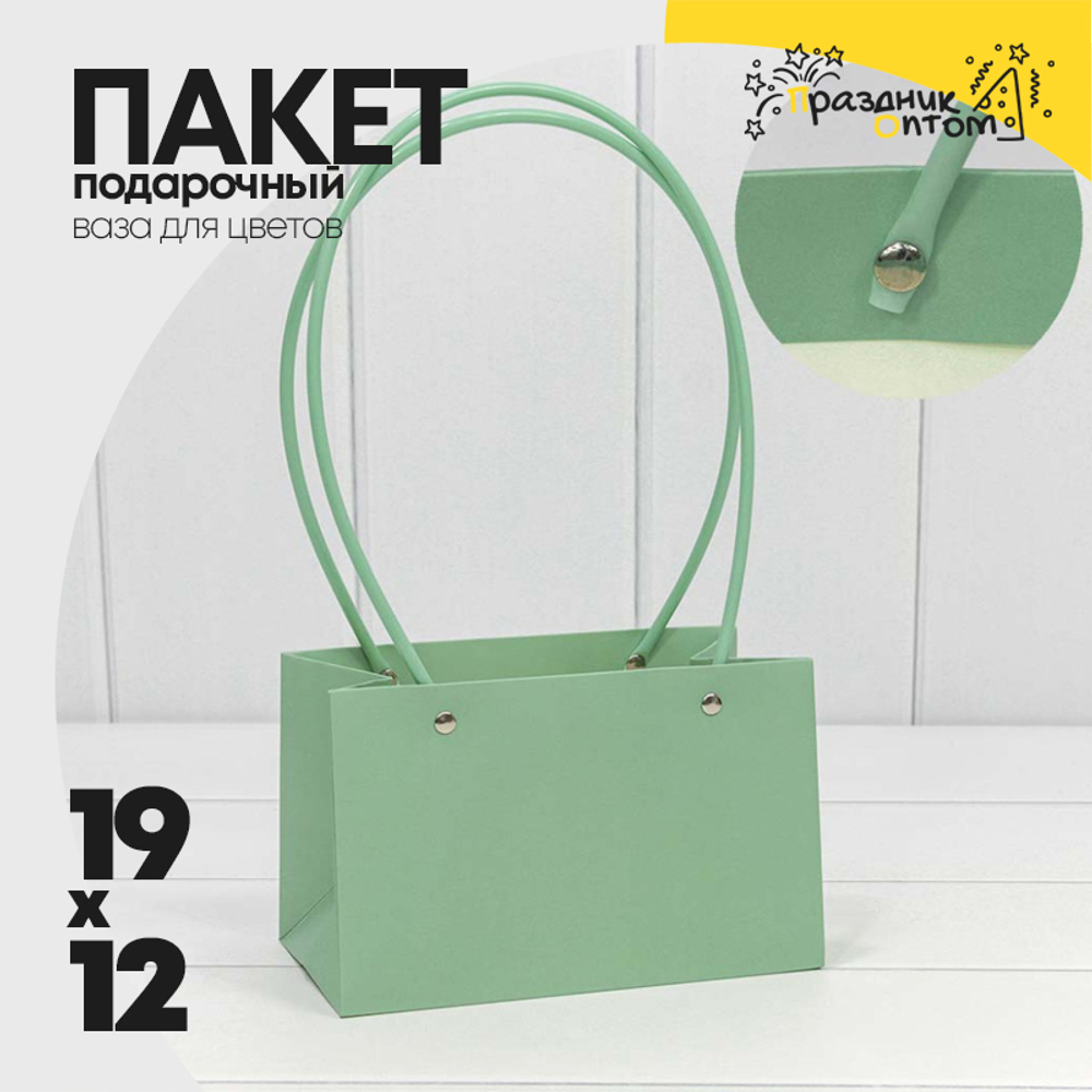 Пакет подарочный 19х12х10.5см Ваза для цветов (Зеленый)