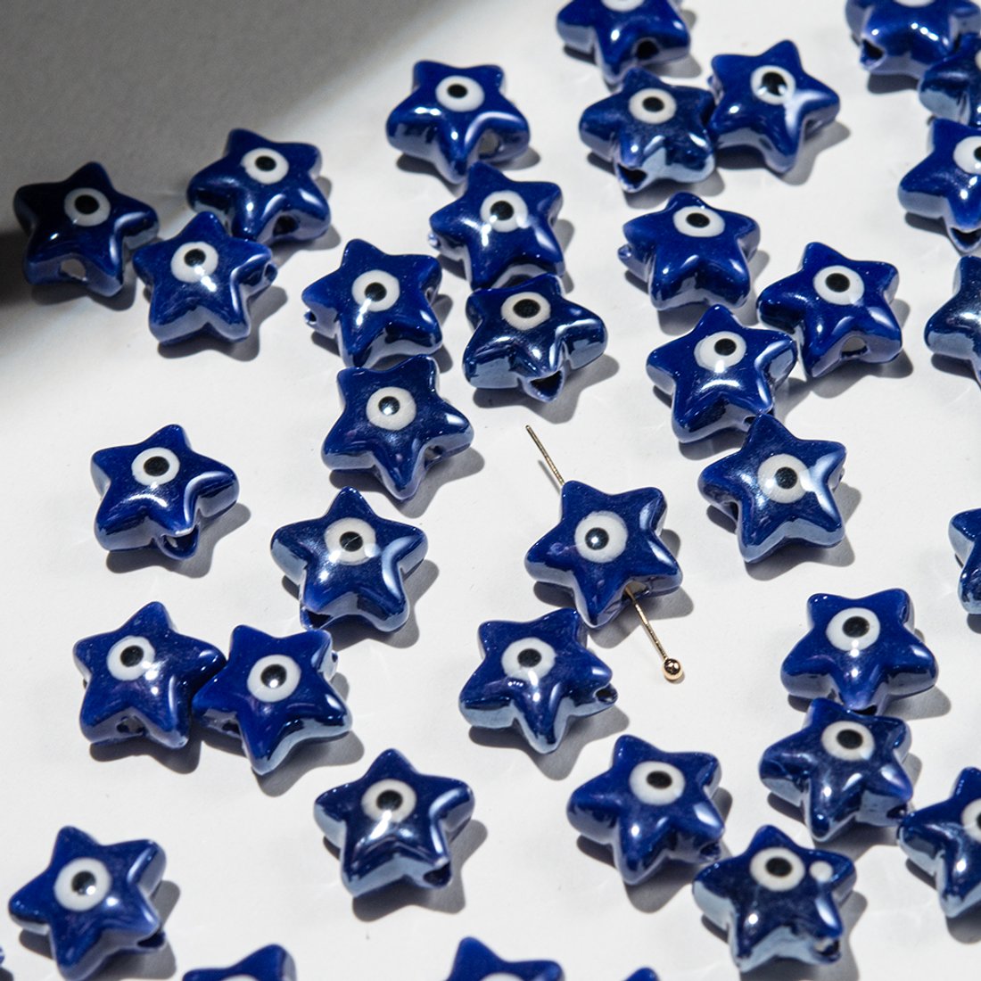 Бусина в форме звезды, 13,5*14,5мм, темно-синяя, глазурированный фарфор