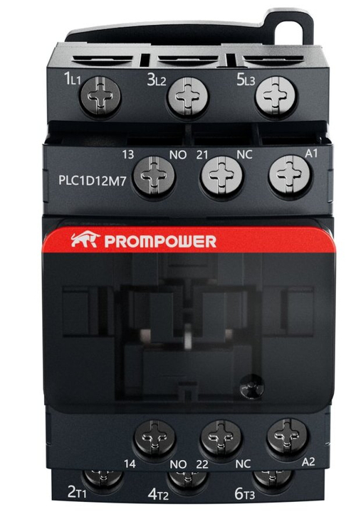 Контактор Prompower PLC1D12M7 серии Pulse, ток 12А, 3 полюса, доп контакт 1НО+1НЗ, катушка 230AC