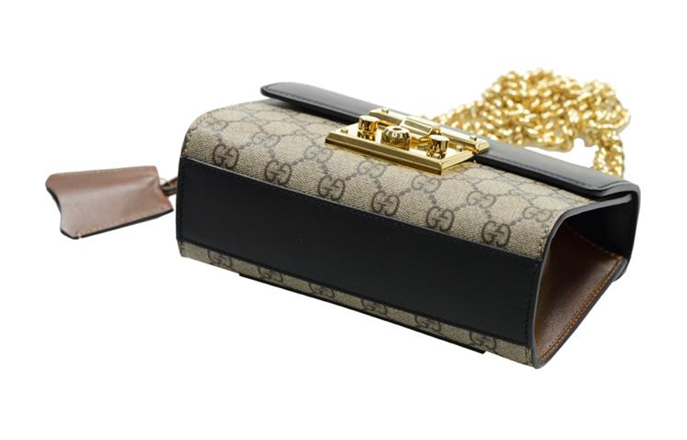 GUCCI Padlock Canvas With Leather Crossbody Bags Small Women"s Ebony & Black