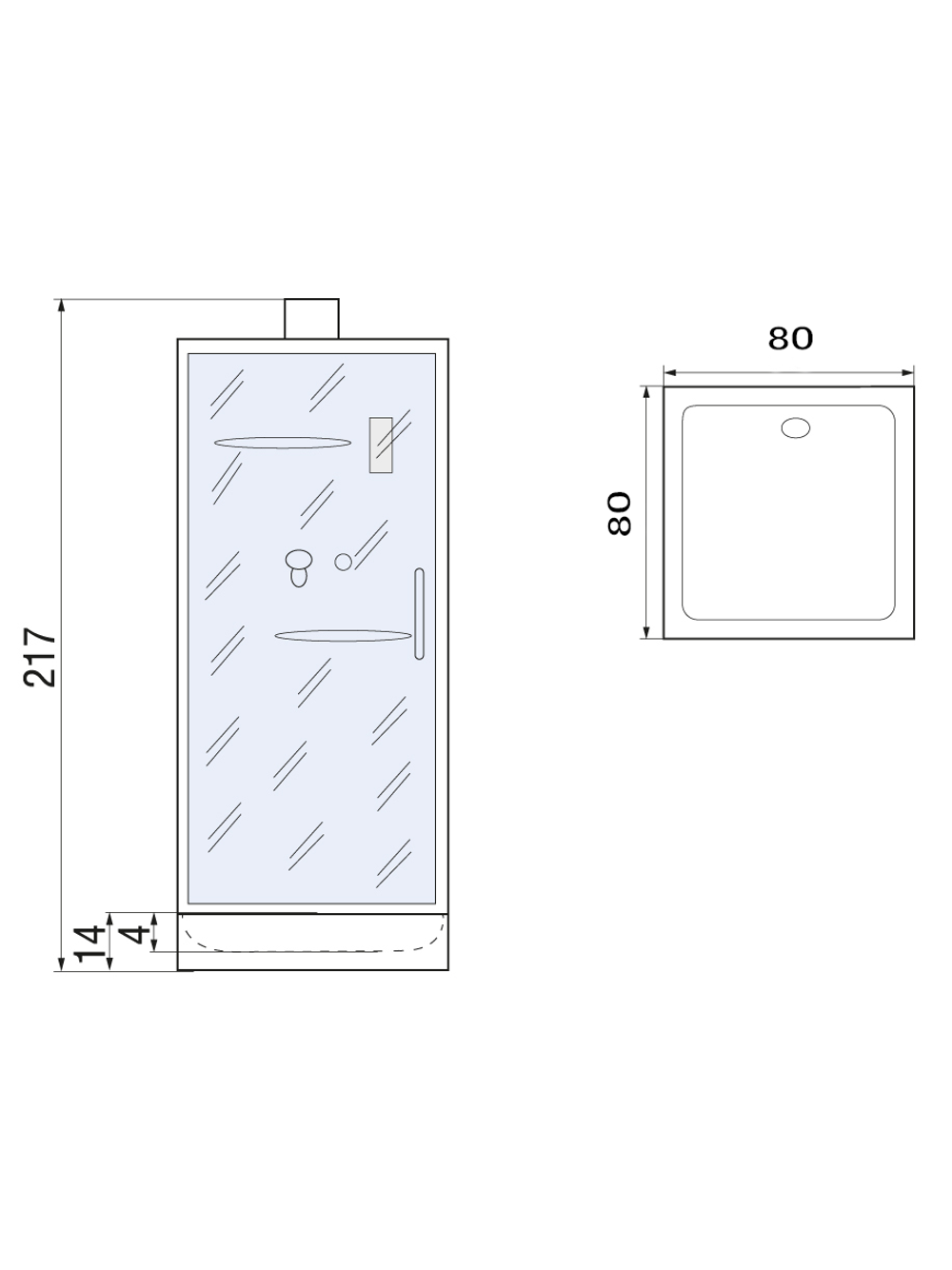 Душевая кабина RIVER MOERO Б/К 80 80х80х217 10000002981 Универсальная Прямоугольная