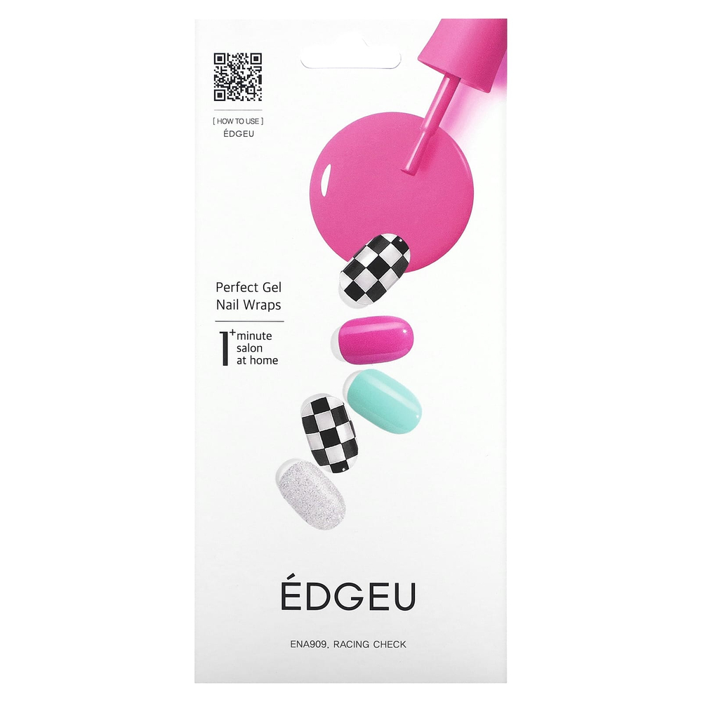 Edgeu, Perfect Gel Nail, обертка для ногтей, ENA 909 Sports Check, набор из 19 предметов