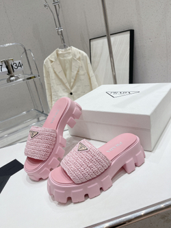 Prada Crochet Platform Slides