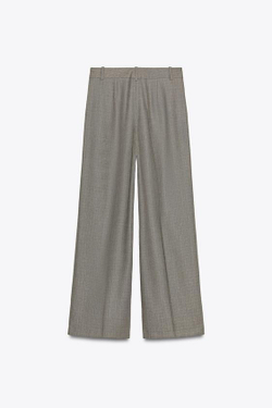 ZARA ШИРОКИЕ БРЮКИ С ЗАЩИПАМИ, ПЕСОЧНЫЙ / ЧЕРНЫЙ