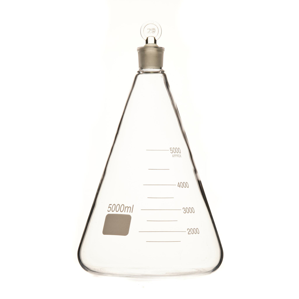 Колба коническая, 5000 мл, шлиф 29/32, со стеклянной пробкой (Эрленмейера)